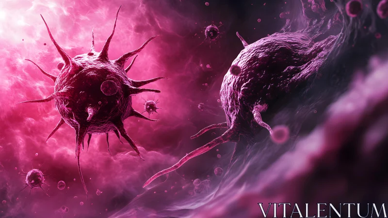 Microscopic Virus Cells in Vivid Pink Digital Art Style.