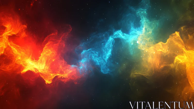 Colorful nebula-like gas streams cross a dark star field