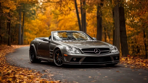 Convertible sports coupe rendered in photoreal autumn roadway scene