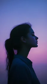 Profile silhouette of woman against gradient twilight sky
