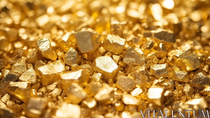 Macro view of irregular gold nuggets under warm light.
