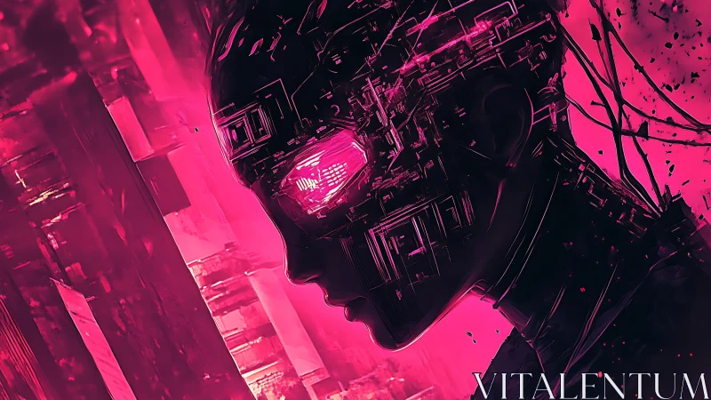 Neon circuitry dreams through the silhouette of a wired mind