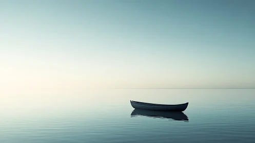Soft morning calm holds a single boat on glassy water