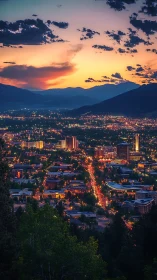 Golden hour city lights glowing beneath the evening sky.
