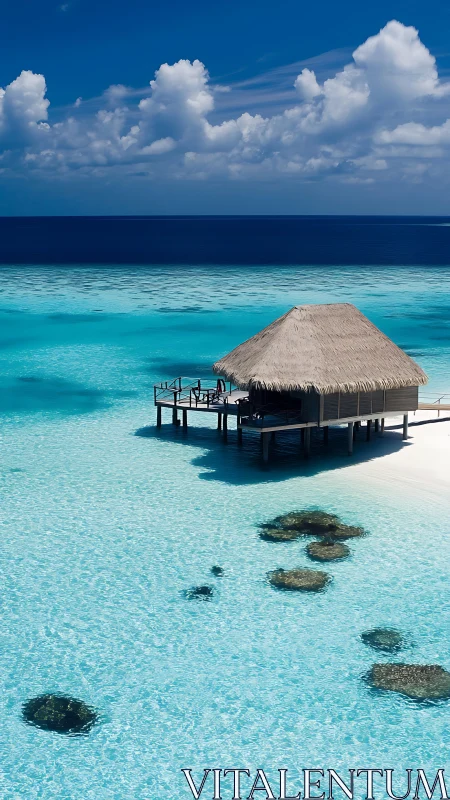Tropical Overwater Bungalow Resort in Crystalline Lagoon.