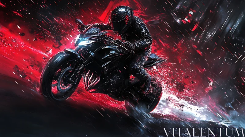 Night rider slicing through neon storms of speed and light.