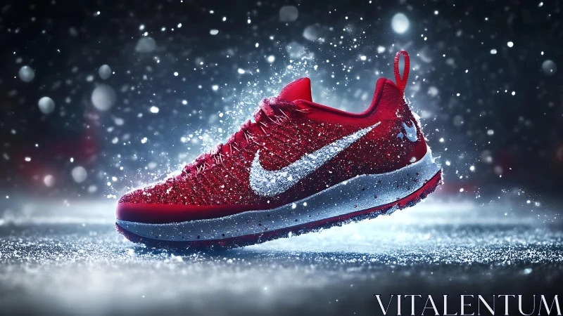 Dynamic red running shoe rendered in cinematic photoreal detail