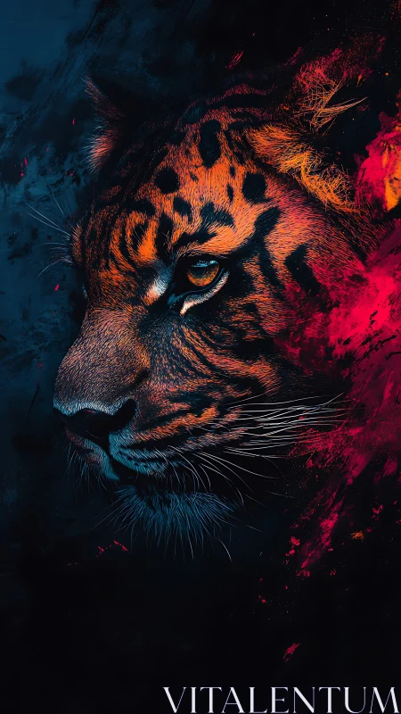 High-contrast tiger profile rendered with neon-edge brush dynamics