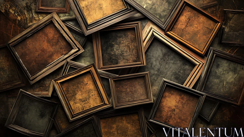 Empty rustic frames overlap on distressed metal background.