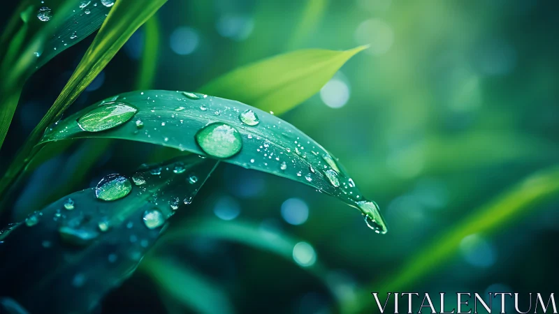 Close-up view of green leaves with water droplets after rain.