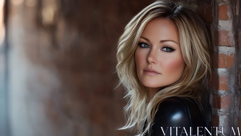 Blonde woman in leather jacket rendered with photoreal precision