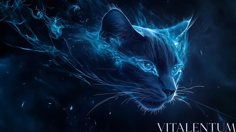 Ethereal Blue Cat in Electric Digital Fireflies