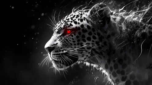 Leopard with Red Eyes in Monochrome Motion.
