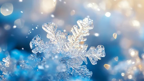 Crystal snowflake sparkling in a dreamy winter glow.