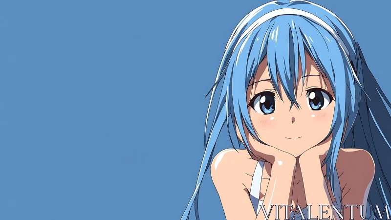 Sky-haired daydreamer leans into a sunlit, quiet smile.