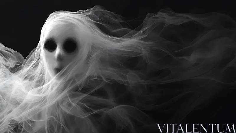 Haunting spectral figure emerges from swirling ghostly smoke