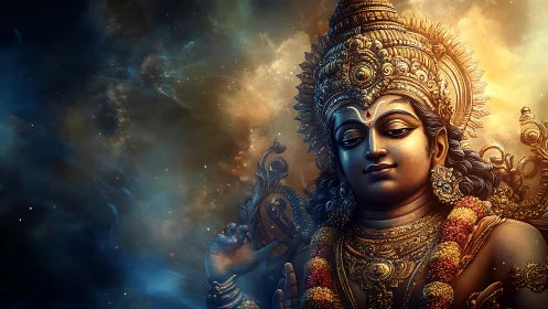 Hindu deity statue rendered in ornate digital painting light