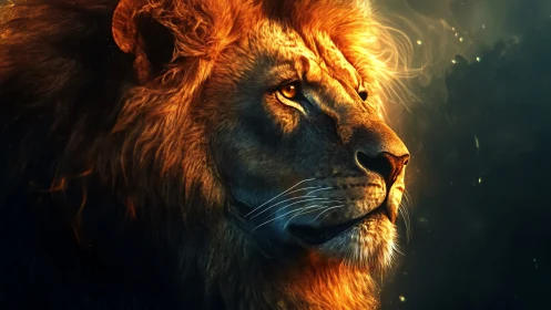 Majestic lion portrait in glowing cinematic light.
