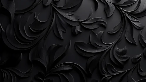 Black floral relief pattern forms sculpted abstract surface