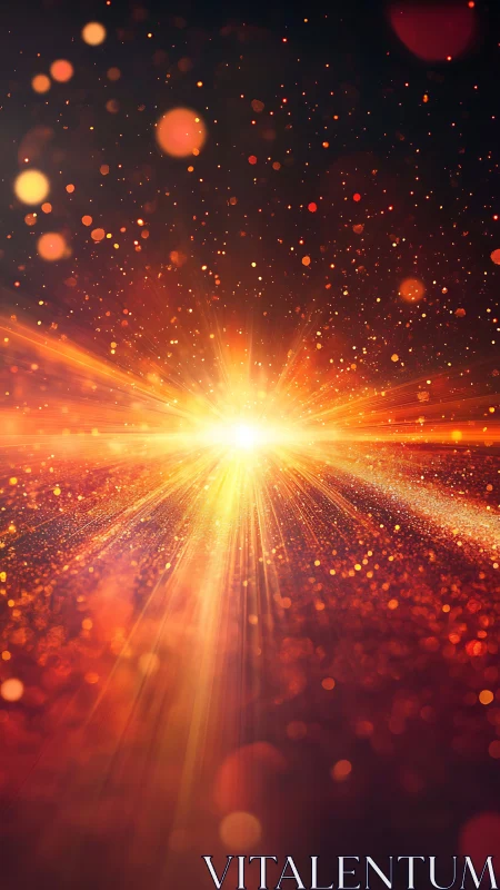 Radiant golden lightburst scatters glowing particles outward