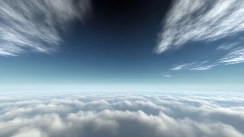 High-altitude cloud sea beneath deep gradient sky panorama.