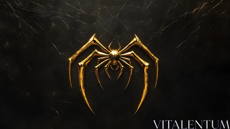 Golden metallic spider emblem glows against dark marble