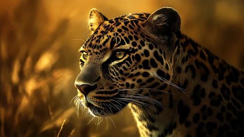 Leopard's golden gaze illuminates the wilderness.