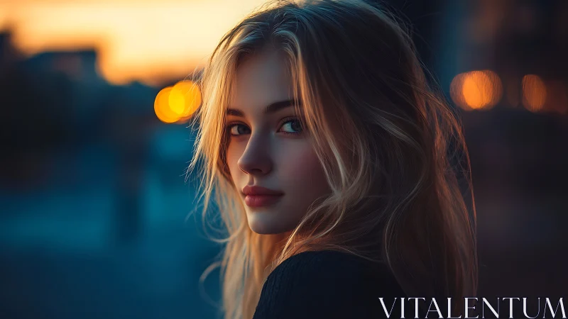 Low light portrait with bokeh-isolated profile at dusk street.