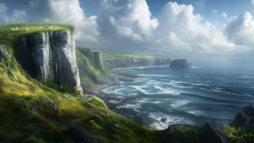 Dramatic Coastal Cliffs Rising Above Turquoise Waters.