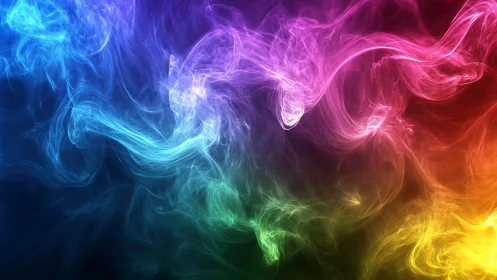 Colored smoke waves forming abstract luminous gradient.