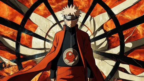 Anime character stands before radial, fragmented backdrop