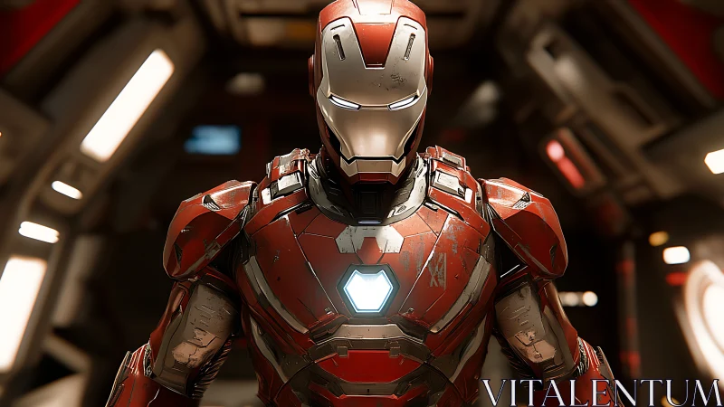 Armored guardian strolls forward with reactor-heart aglow