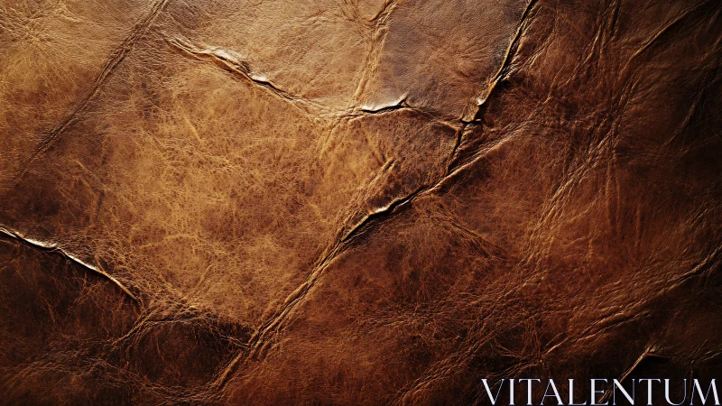 Aged brown leather surface shows complex creasing and patina