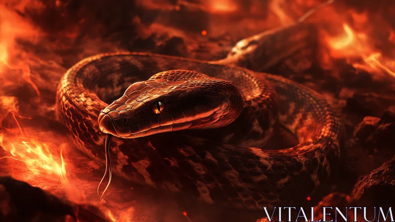 Ember-scaled serpent curls calmly within molten twilight