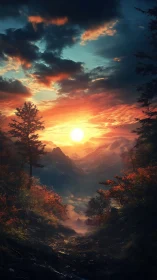 Golden valley sunrise spilling light through quiet peaks.