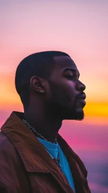 Sunset-drenched profile catches quiet thunder of thought.