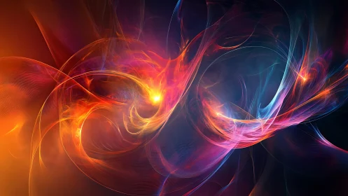 Luminescent plasma ribbons swirl through deep cosmic void.