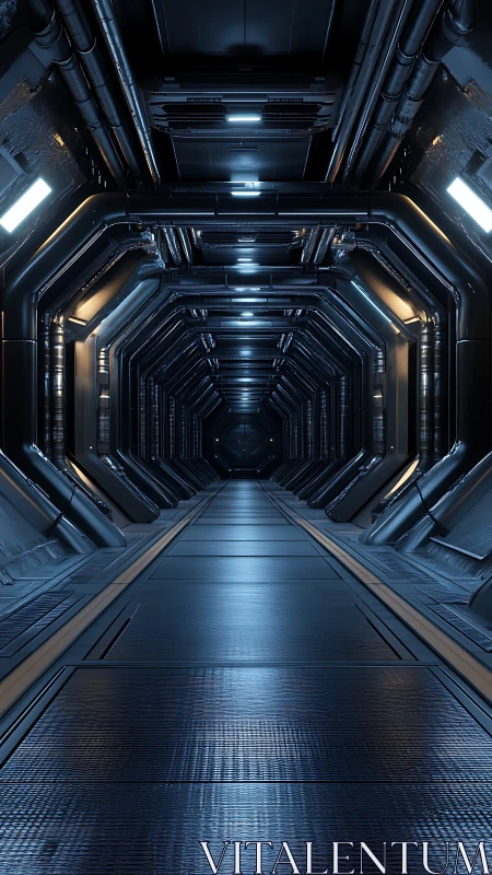 Starlit steel corridor humming toward a silent event horizon.