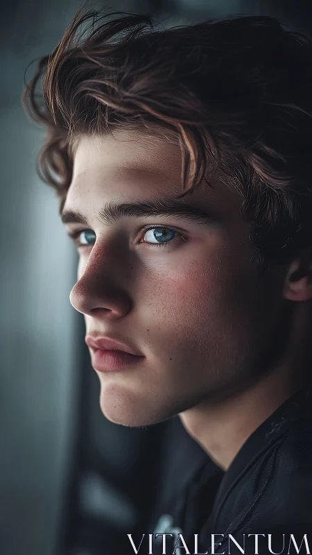 Softly lit portrait of a thoughtful young person in profile.