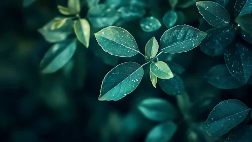 Midnight garden leaves trade whispers in teal and emerald hush