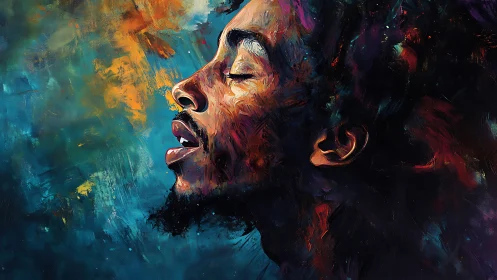 Expressive side-profile portrait in saturated brush strokes.