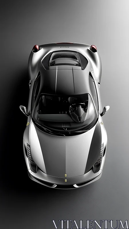 Top view shows a silver sports car with black center panels