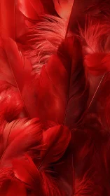 Dense closeup of layered red feathers in soft focus.