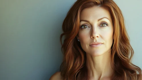 Portrait of Thoughtful Woman with Red Hair in Soft Natural Light.