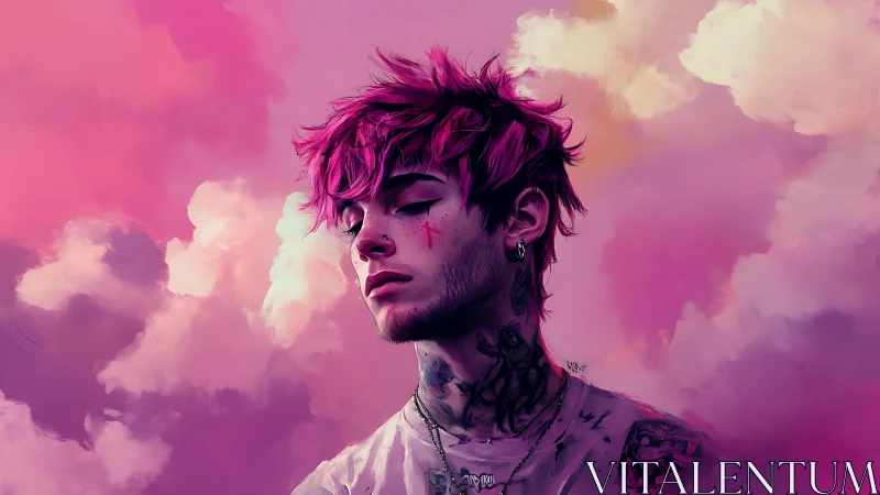 Neon‑haired dreamer drifting inside cotton candy skies.