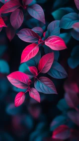 Neon-toned foliage glows against deep teal forest bokeh