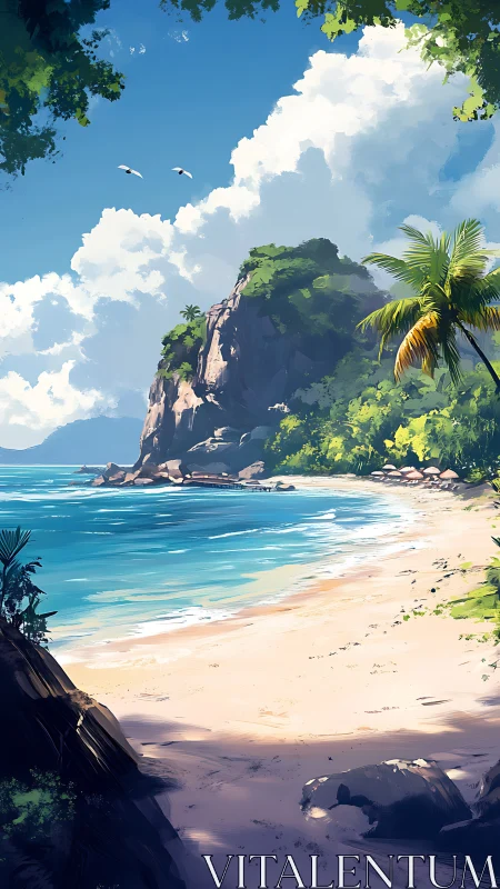 Tropical Coastal Outcrop with Verdant Vegetation and Azure Waters