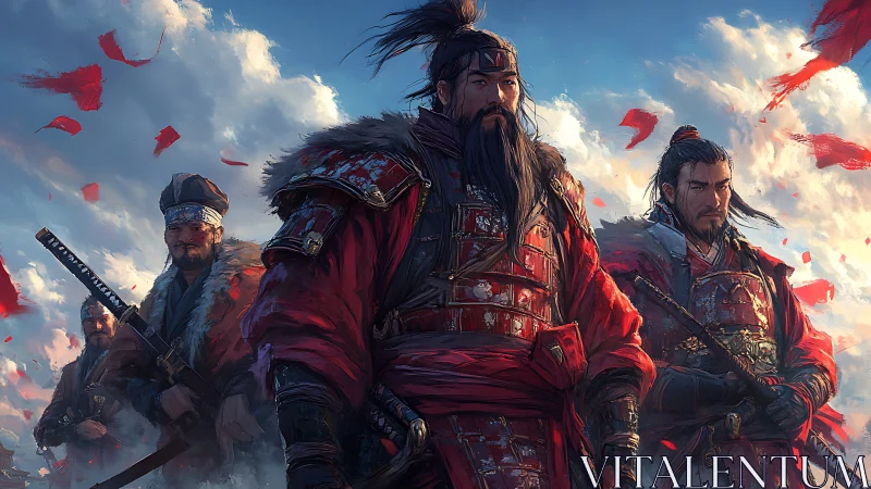 Stormwalkers in crimson armor stride through falling banners.