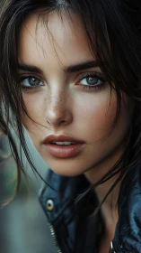 Expressive close-up portrait captures intense, freckled gaze