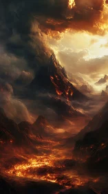 Volcanic Eruption Valley in Apocalyptic Landscape.